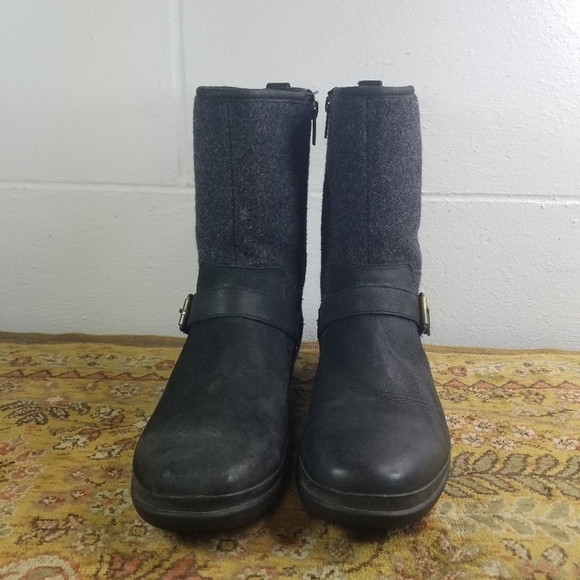 Ugg Robbie wool leather dark charcoal mid calf boots - Picture 12 of 14
